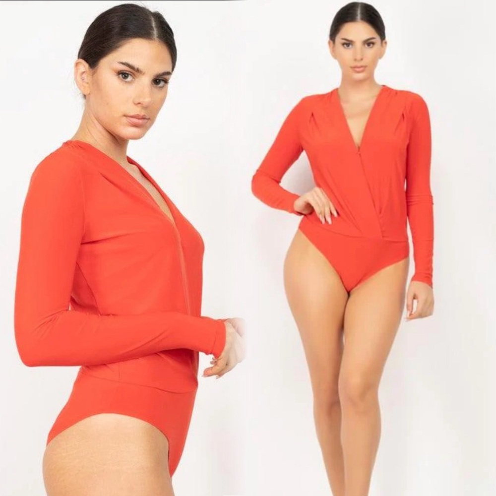 Vibrant Red Long Sleeve Bodysuit